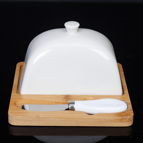 Масленка и нож 15х9 см / JD7322 /уп 36/ на деревянной подставке