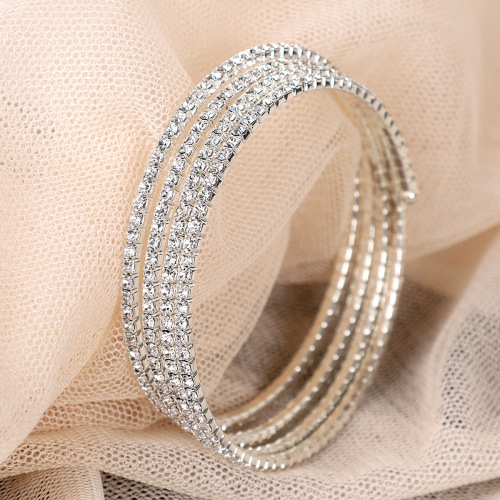 Браслет со стразами многослойный 4 ряда / GTDT-1/4 /уп 24/серебро