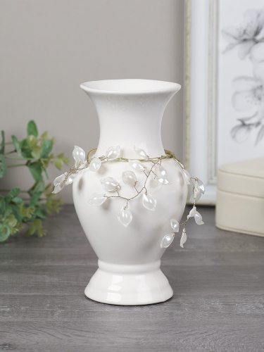 Ваза 20 см со СТЕКЛЯРУСОМ белая Амфора / WRF-74+CW0427-4 /уп 18/без и/уп