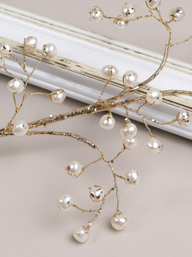 Ветка декоративная стеклярус 40 см / CW0427-14 /уп 725/ 35 жемчужина