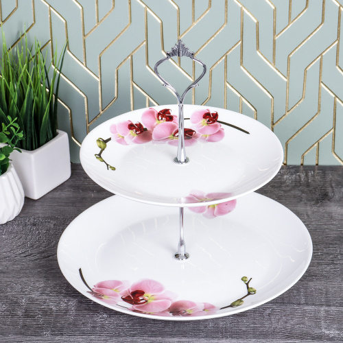 Ваза для фруктов 2-х ярусная Евро / WG-2/LYGP75/95 (18141) /уп 12/ Орхидея 