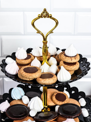 Ваза для фруктов 3-х ярусная 18/22/27 Круг черная / D-1260 /уп 80/ Пластик