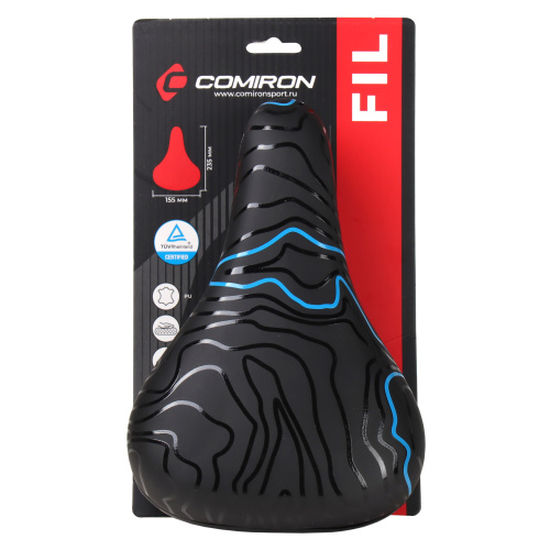 Седло велосипедное детское COMIRON FIL N964B 235x155, Технологии: ED, Верх: PU принтованный, Цвет: Чёрный+Синий/уп 40/