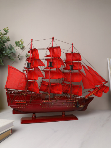 Макет парусного корабля 60х52 см / A26658-60 /уп 4/красный парус