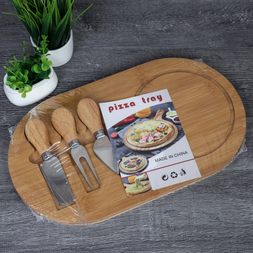 Доска разделочная и нож для сыра 19,5x33х1,3 см / KF-S7 /уп 36/ Бамбук 2 ножа и вилка