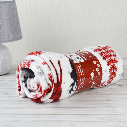 Плед флисовый 150х200 см Белый с Оленями / GP611-2 /уп 20/100/ 696140 новогодний