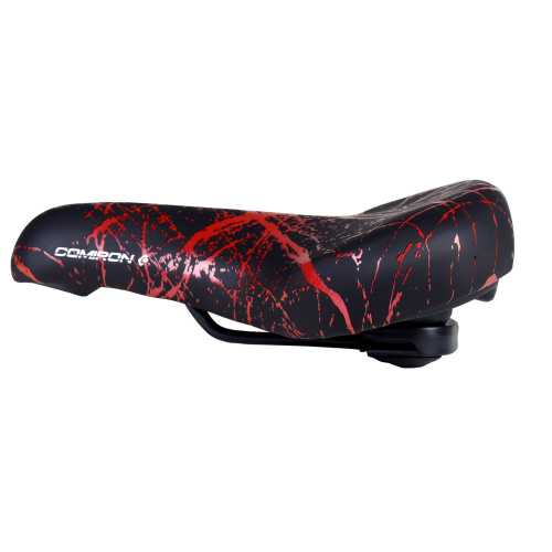 Седло велосипедное комфортное COMIRON PALMYRA C098R 240x210, Технологии DW, ED Эластомер Верх PU принтованный, Цвет: Чёрный+красный /уп 25/