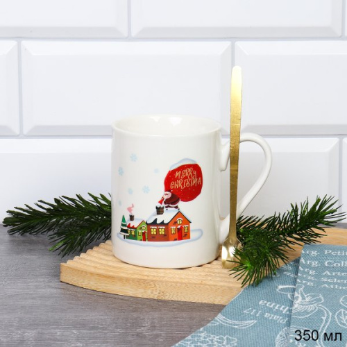 Кружка новогодняя , ложка/350 мл/ HB-A2092 /уп 60/