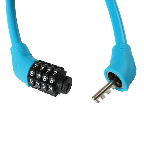 Замок тросовый кодовый KRYPTON, 4 разряда, 12х400мм, стальной трос, тактильно приятный PVC, вес 140 гр, синий /уп 100/200/