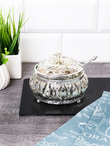 Сахарница с ложкой / 998-9-SILVER /уп 96/