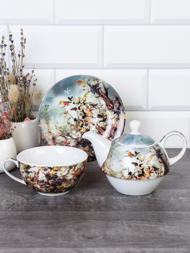 Чайный набор 3 предмета чайник, кружка, блюдце  / RT-111 /уп 35/ Весна  694076