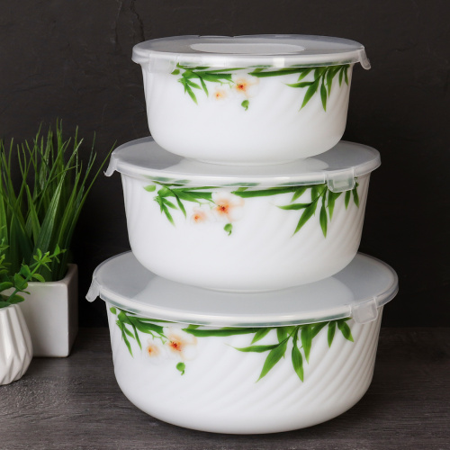 Салатник с крышкой 3 предмета / GRAY-HDW3B (6773) /уп 12/ Бамбук с орхидеей