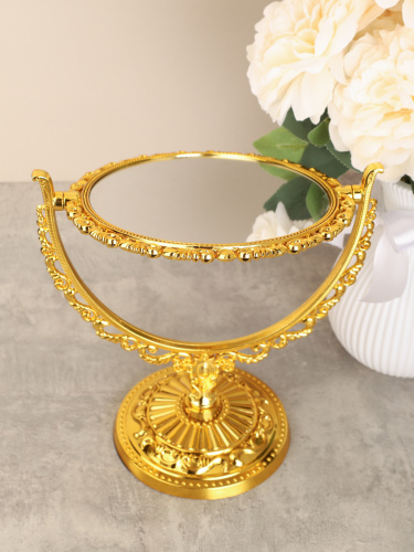 Зеркало настольное ажурное двустороннее 31 см овал / YDW-11 /уп 48/золото