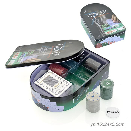 Набор для покера фишки карты сукно / 6612R /уп 20/