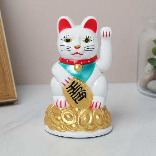 Фен-шуй сувенир Денежный кот 12 см белый / 45E /уп 240/Манэко-кот