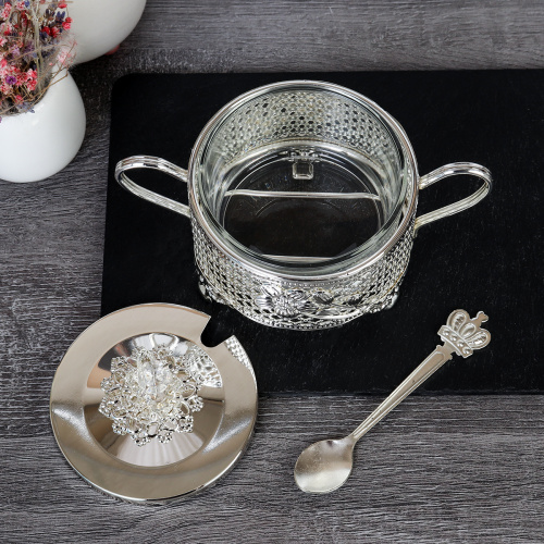 Сахарница 200 мл с ложкой / 889-3-SILVER /уп 96/