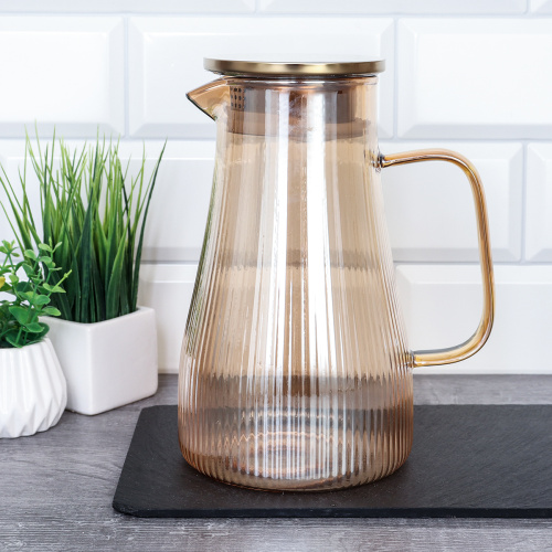 Кувшин 1400 мл стеклянный / LCWJ-7449 /уп 36/ Металлическая крышка