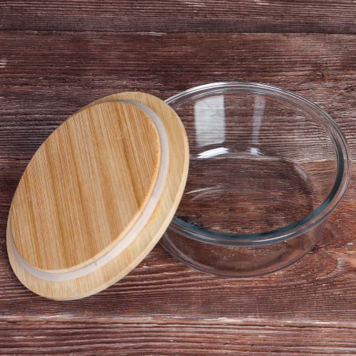 Контейнер круглый крышка бамбук 620 мл стекло / L-115 /уп 36/