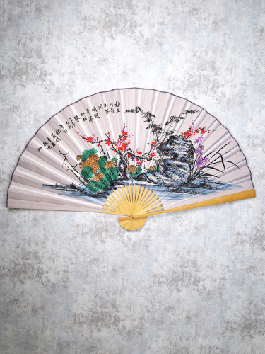 Веер 90 см бамбуковая основа Желтый с Тиграми / 622-13 /уп 52/