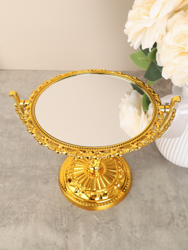 Зеркало настольное ажурное двустороннее 26 см круглое / YDW-08 /уп 48/золото