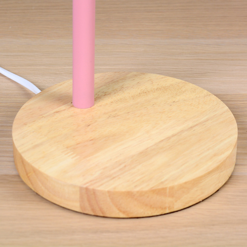 Настольный светильник Розовый плафон Деревянное основание E27 /Размер: 190мм*460мм С лампой светодиодной 6Вт Три режима тёплый-нейтральный-хол /уп 10/