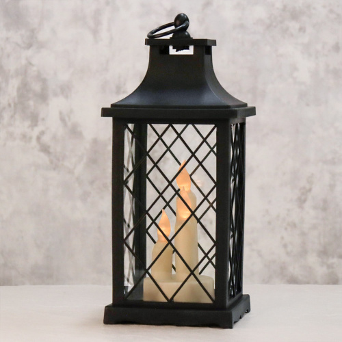 Светильник фонарь настольный Новогодний 31 см черный три свечи / W672-14-2 /уп 24/от батареек