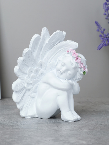 Фигурка Ангел 13 см / QT61-H /уп 60/розовые цветы