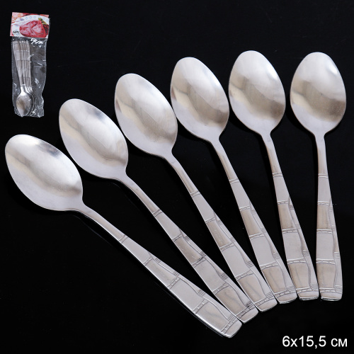 Ложка чайная 6 штук Серебро Бамбук / H-468 /уп 100 /0.18/