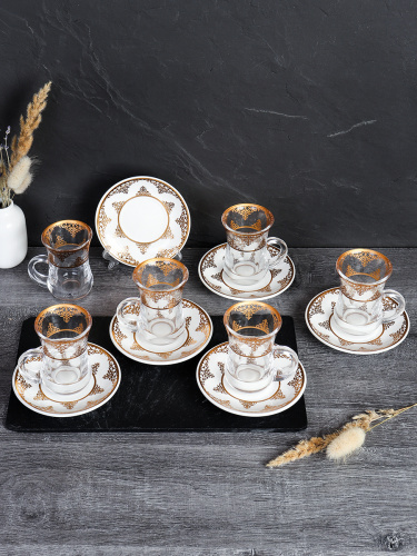 Кофейный набор 12 предметов восточная форма / QZ17 /уп 18/ с золотом