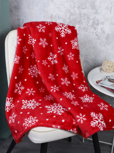 Плед флисовый 150х200 см Красный со снежинками / GP611-5 /уп 20/100/ 696143 новогодний