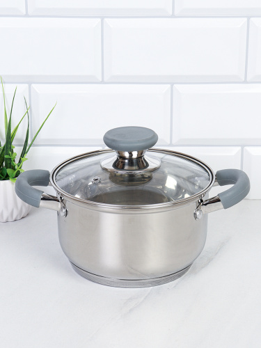 Кастрюля 1.7л Элиос / LB-S-1106D-6-1,7 /уп 1/ индукция/ ручки с силиконом/ гофрокороб/ КИСИГА/KISIGA