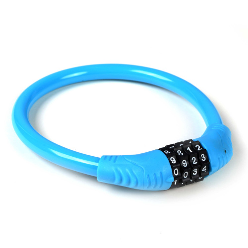 Замок тросовый кодовый R-LOCK 02, 4 разряда, 12х400мм, стальной трос, тактильно приятный PVC, вес 140 гр, синий /уп 200