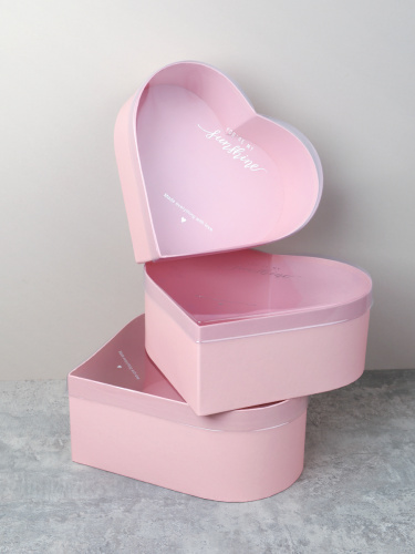 Коробка подарочная 3 штуки Сердце набор розовая / B9827 /уп 30/прозрачная крышка