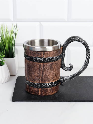 Кружка пивная 600 мл Бочонок металл/ 8053 /уп 24/