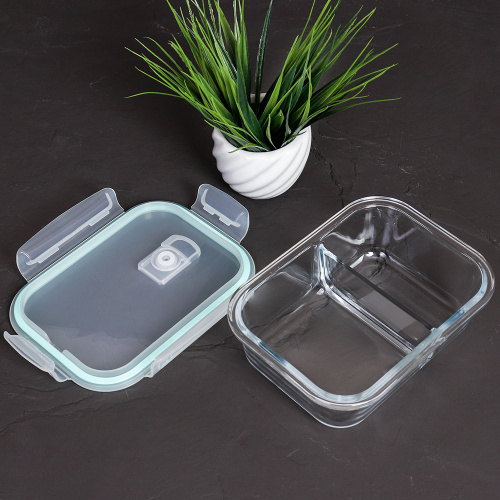 Контейнер прямоугольный с разделителем 640 мл крышка с клапаном / R-640/2TQ /уп 36/ стекло