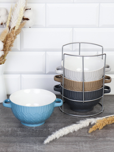 Супница с ручками 4 штуки на подставке / 20057 /уп 6/ 