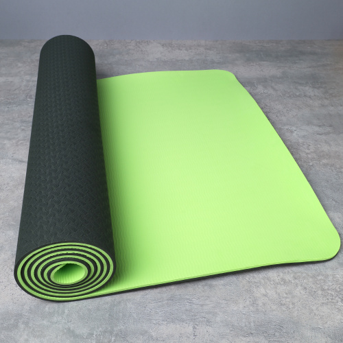 Коврик для йоги и фитнеса спортивный гимнастический двухслойный TPE 8мм. 183х61х0,8 цвет: светло-зелёный / YM2-TPE-8G /уп 12/