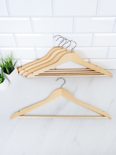 Вешалка для одежды деревянная набор 5 штук 44,5 см / P66R-beige /уп 24/ под резинку