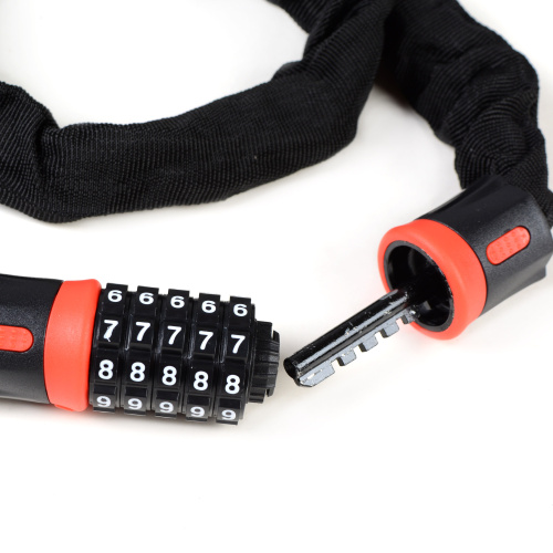 Замок кодовый R-LOCK CHAIN, 5 разрядов, 1200мм, стальная цепь, толщина металла 6 мм, чёрно-красный. /уп 40