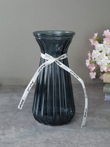 Ваза для цветов 22 см серая с лентой / WRD-147 /уп 30/ без и/уп