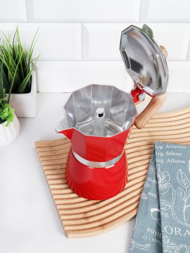 Кофеварка гейзерная 300 мл 6 чашек Красная / RX300-543 /уп 36/