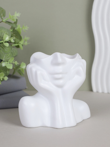Ваза статуэтка Лицо 13 см / DG-004 /уп 48/белая*