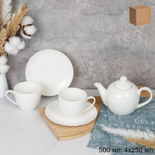 Чайный набор 5 предметов 250 мл Белый / YF8005 /уп 8/ Костяной Акция