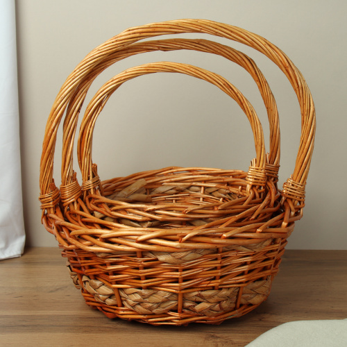 Корзина плетеная 3 штуки 33х12/27х10/22х9 см / S/3 22-38 /уп 28/светло коричневая круглая