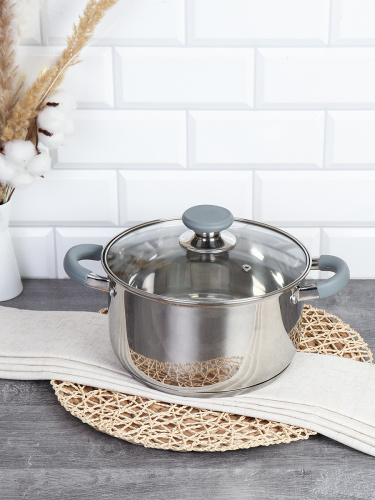 Кастрюля 5,4 л Элиос / LB-S-1106-8B-5,4 /уп 1/ индукция/ ручки с силиконом/ Гофрокороб/ KISIGA