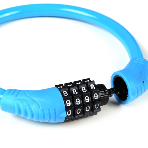 Замок тросовый кодовый R-LOCK 02, 4 разряда, 12х400мм, стальной трос, тактильно приятный PVC, вес 140 гр, синий /уп 200