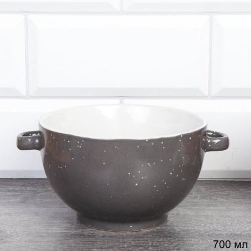 Супница с ручками 700 мл ШТУЧНО RT-656 /уп 36/ Серый белая крапинка
