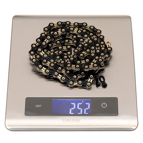 Велосипедная цепь SUMC 12 speed SX12SL Black Gold 1/2"x11/128" 126L суперлайт 244 г (SHIMANO M9100 / KMC DLXC12) ГОСТ 30442-97 ISO 9633 /уп 25/