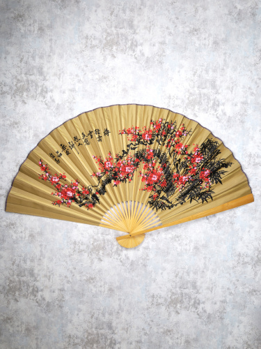 Веер 90 см бамбуковая основа Желтый с Тиграми / 622-13 /уп 52/