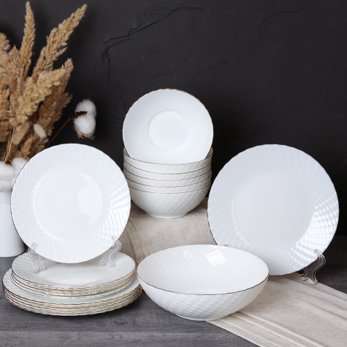 Столовый набор 19 предметов ЗОЛОТО фактурный  WV19AT-8575685(WHITE GOLD) (уп 2) 